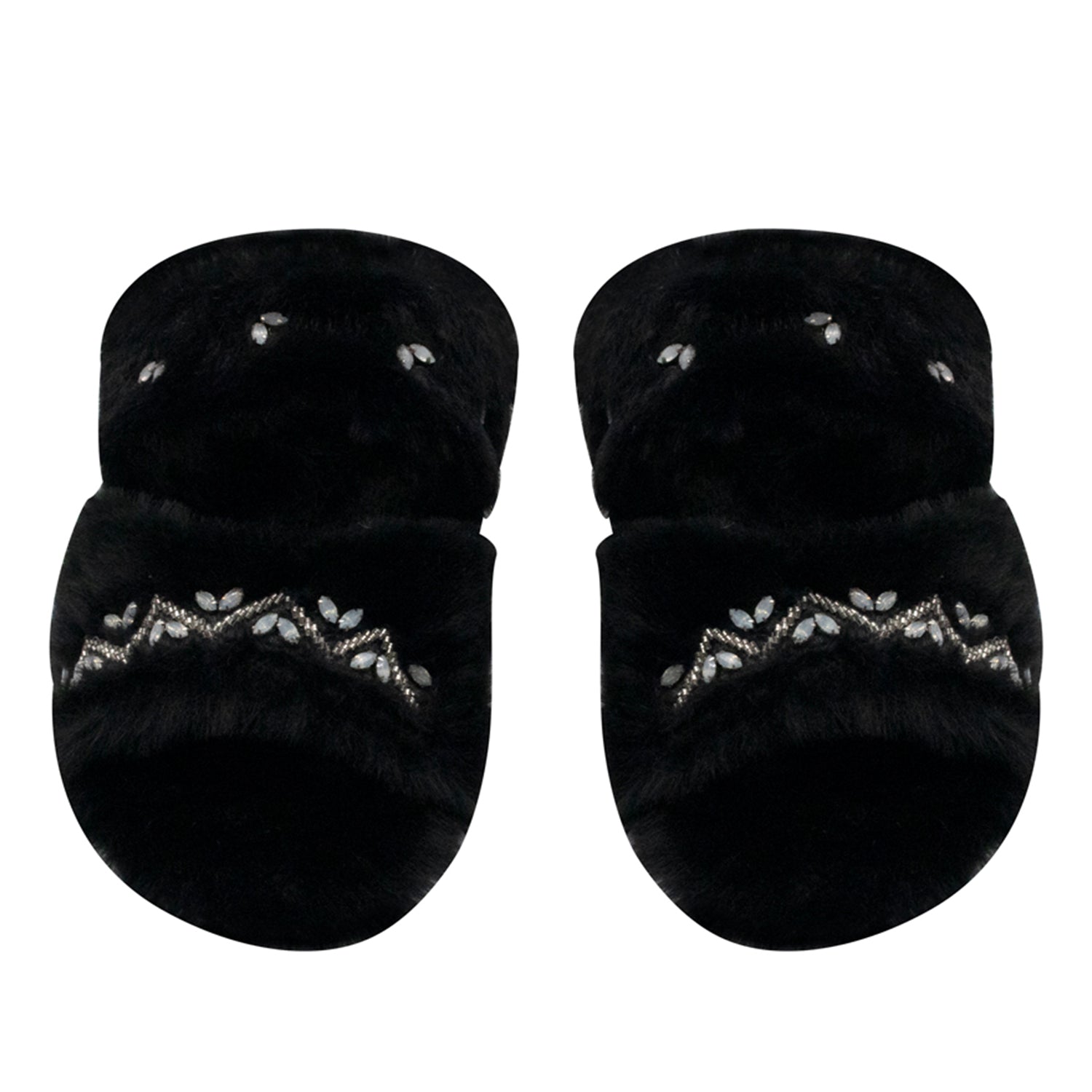 Myla Black Luxury Plush Diamanté Embellished Handmade Slipper