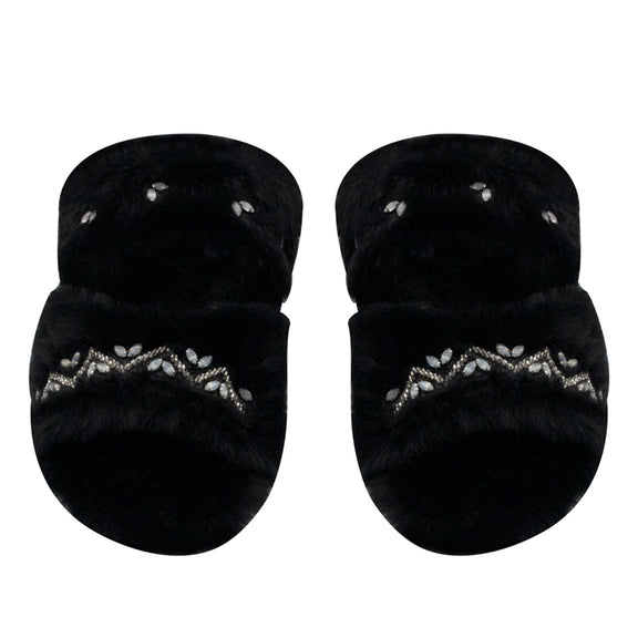 Myla Black Luxury Plush Diamanté Embellished Handmade Slipper