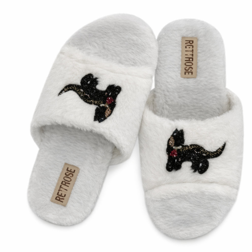 Callie Cream Luxury Plush Diamanté Embellished Handmade Slipper