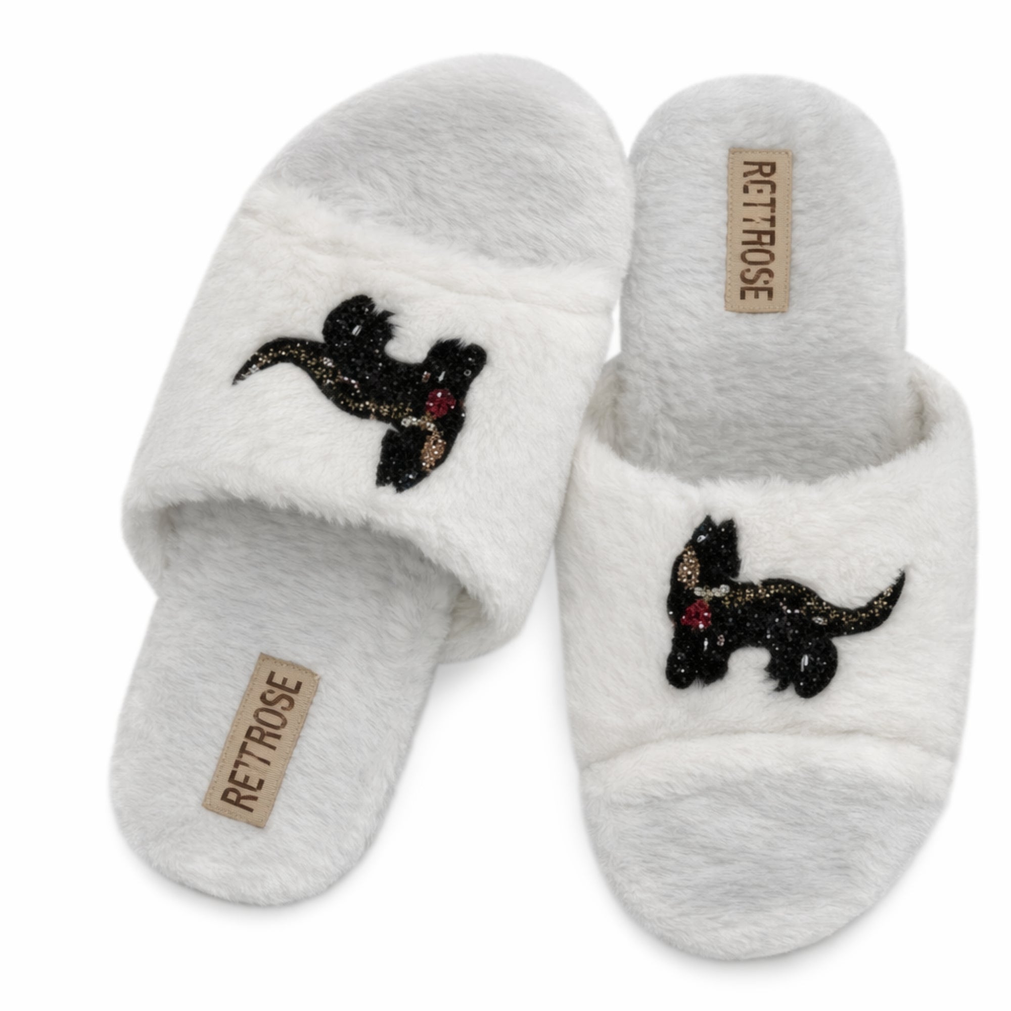 Callie Cream Luxury Plush Diamanté Embellished Handmade Slipper