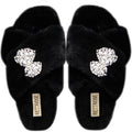Fefe Black Luxury Plush Diamanté Embellished Handmade Slipper