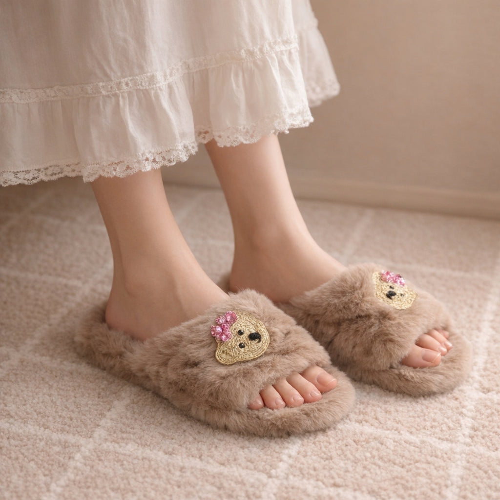 Roxy Mink Luxury Plush Diamanté Embellished Handmade Slipper