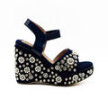Maria Navy Hand Embellished Luxury Wedge Shoe