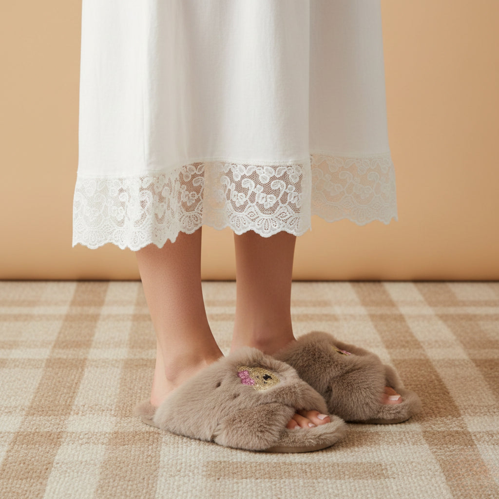 Valentina Luxury Plush Diamanté Embellished Handmade Slipper