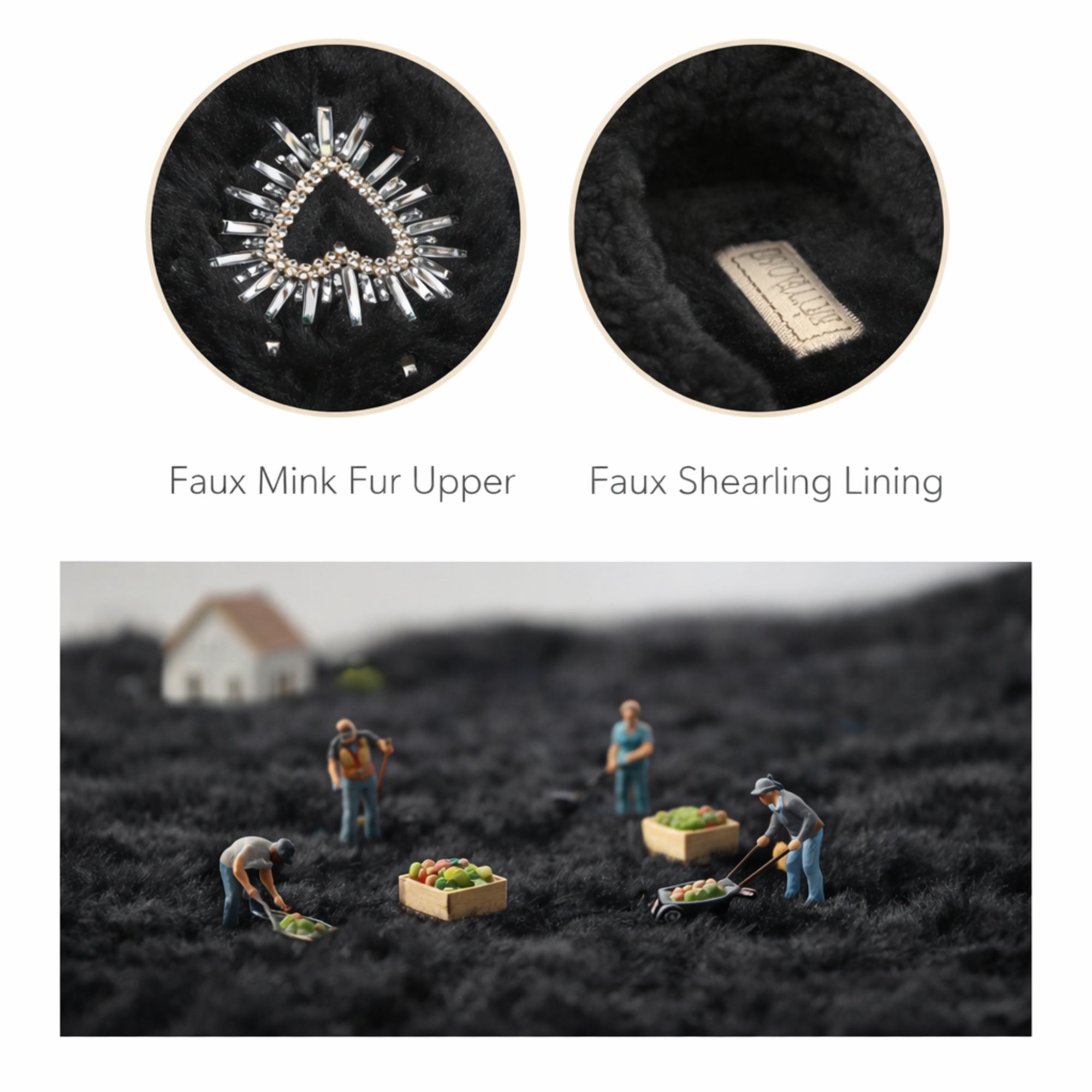 Morgan Black Luxury Faux Fur Comfortable Diamanté Embellished Women’s Handmade Slippers