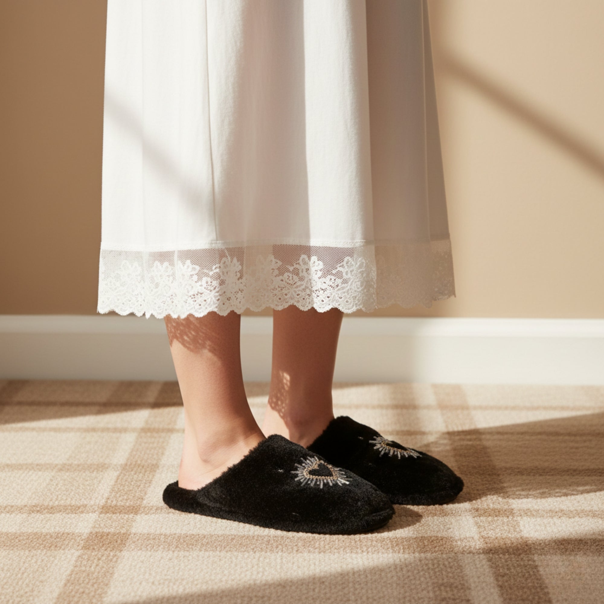Morgan Black Luxury Faux Fur Comfortable Diamanté Embellished Women’s Handmade Slippers