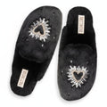 Noelle Black Luxury Faux Fur Comfortable Heart Diamanté Embellished Women’s Handmade Slippers