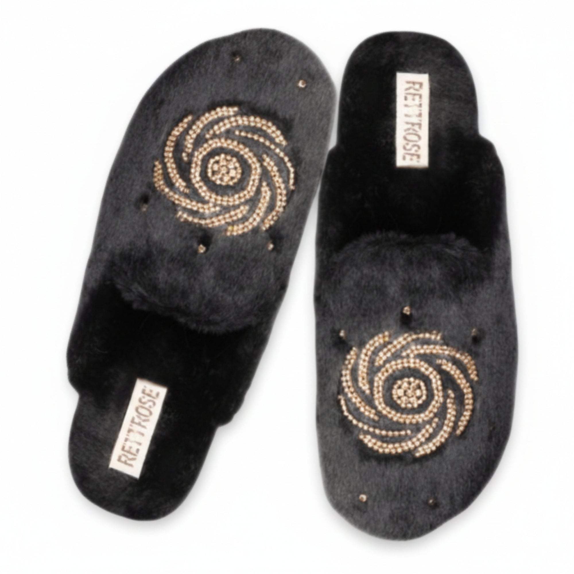 Morgan Black Luxury Faux Fur Comfortable Diamanté Embellished Women’s Handmade Slippers