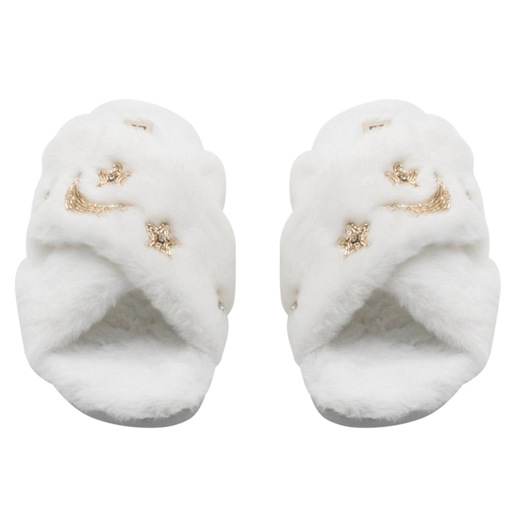 Isabel Cream Luxury Plush Diamanté Embellished Handmade Slipper