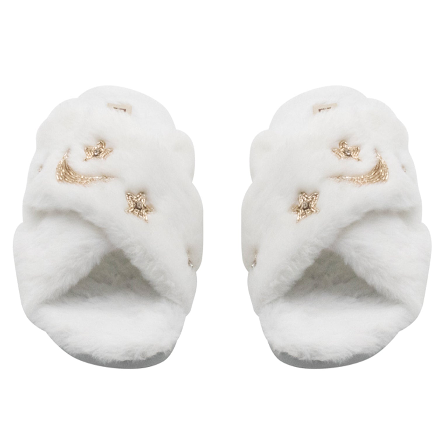 Isabel Cream Luxury Plush Diamanté Embellished Handmade Slipper