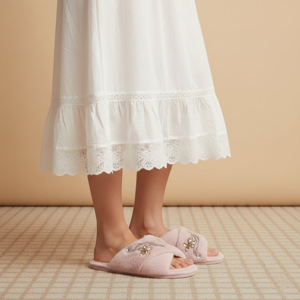 Zoey Dusky Pink Luxury Plush Diamanté Embellished Handmade Slipper