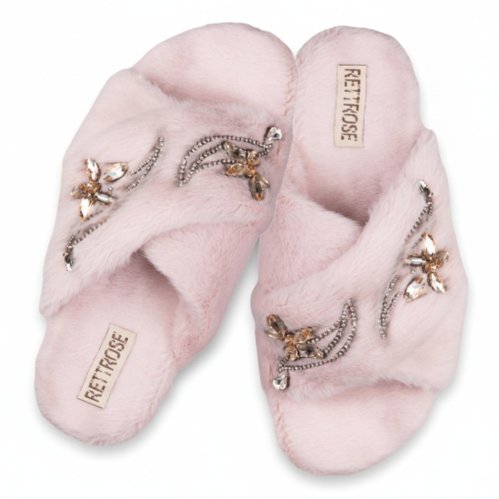 Zoey Dusky Pink Luxury Plush Diamanté Embellished Handmade Slipper