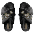 Emmy Charcoal Luxury Plush Diamanté Embellished Handmade Slipper