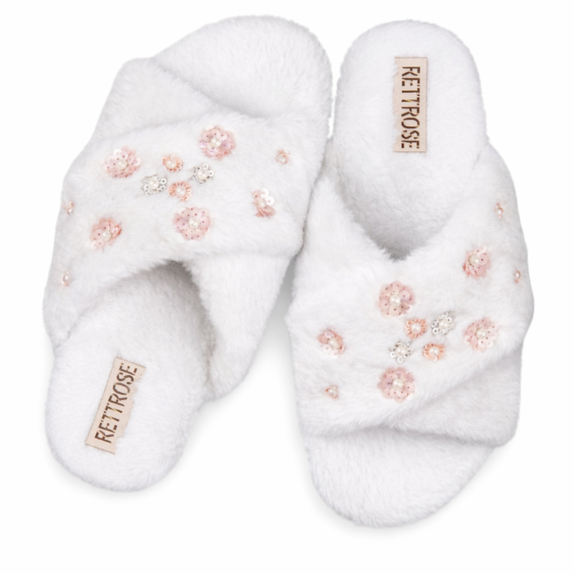 Kinsley White Luxury Plush Diamanté Embellished Handmade Slipper