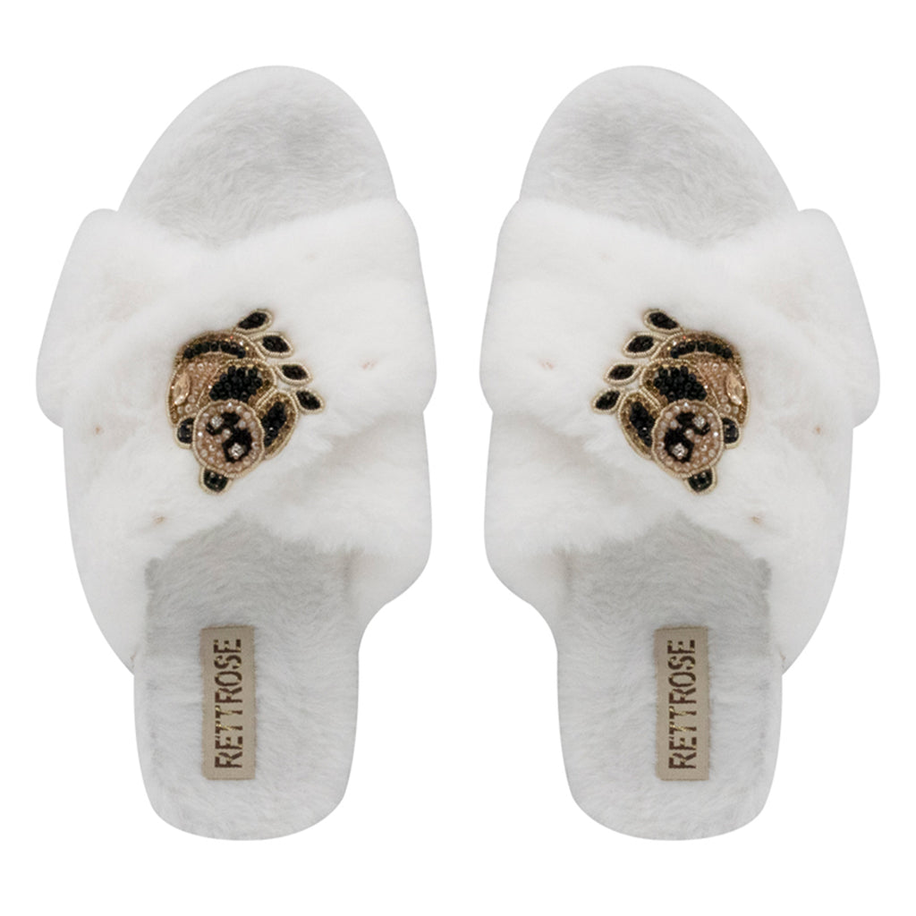 Ember Cream Luxury Plush Diamanté Embellished Handmade Slipper