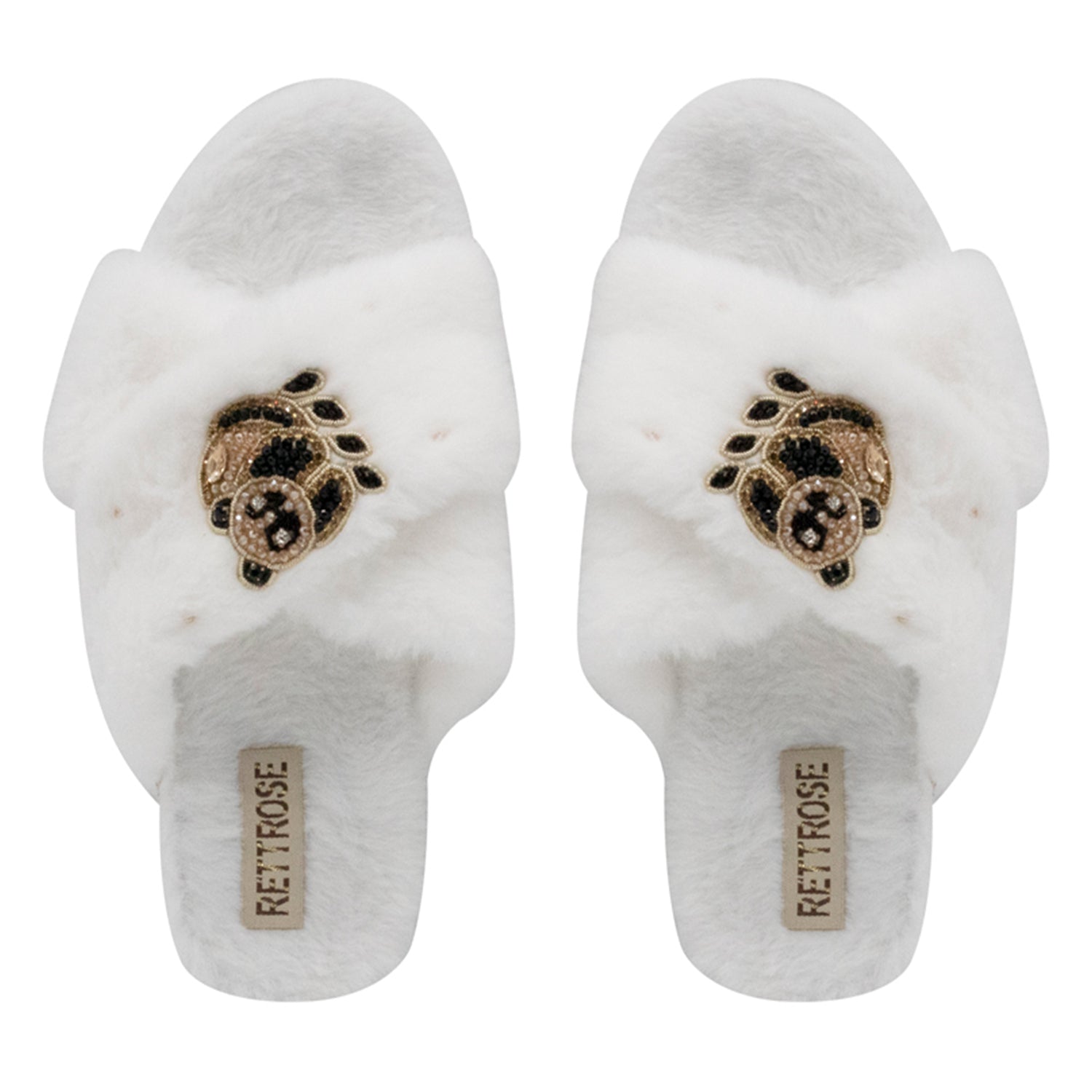 Ember Cream Luxury Plush Diamanté Embellished Handmade Slipper