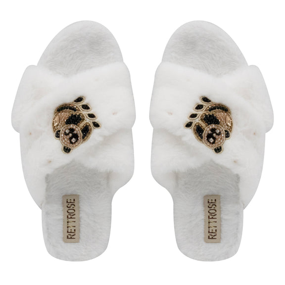 Ember Cream Luxury Plush Diamanté Embellished Handmade Slipper