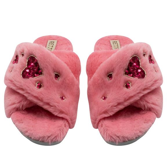Kaylee Pink Luxury Plush Diamanté Embellished Handmade Slipper