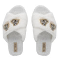 Katie Cream Luxury Plush Diamanté Heart Embellished Handmade Slipper
