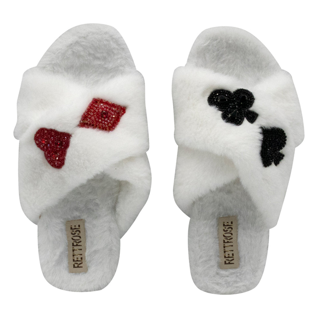 Olivia Cream Luxury Plush Diamanté Embellished Handmade Slipper