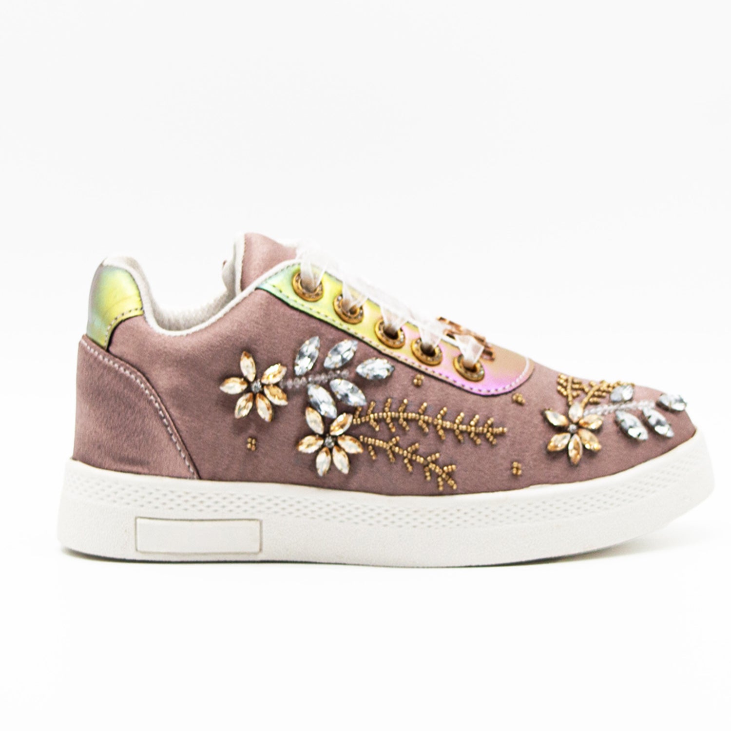 Adalynn Luxury Mauve Satin Handmade Embellished Tennis Shoe