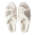 Audrey Cream Luxury Plush Diamanté Embellished Handmade Slipper