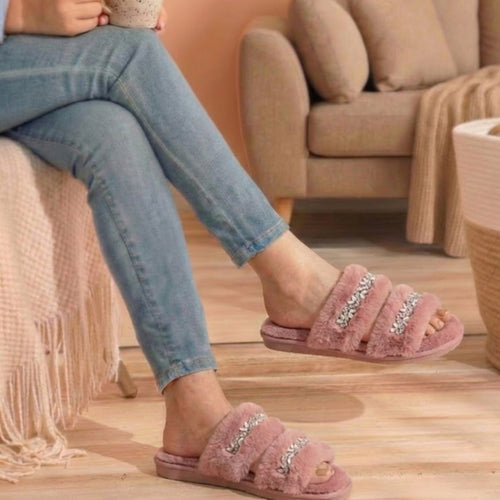 Abbie Dusky Pink Luxury Plush Diamanté Embellished Handmade Slipper