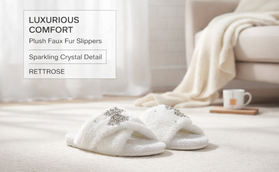 Fefe Cream Luxury Plush Diamanté Embellished Handmade Slipper