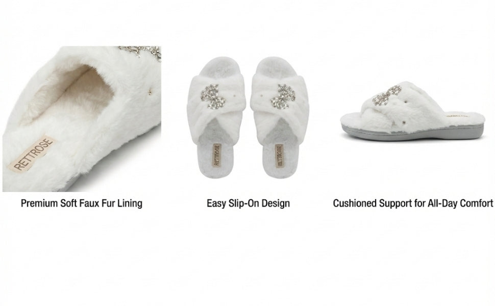 Fefe Cream Luxury Plush Diamanté Embellished Handmade Slipper
