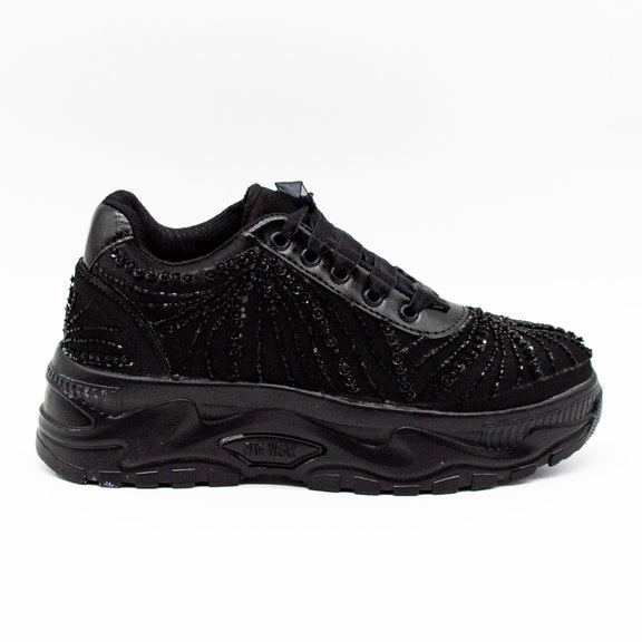 Sofia Luxury Noir Satin Handmade Embellished Trainers