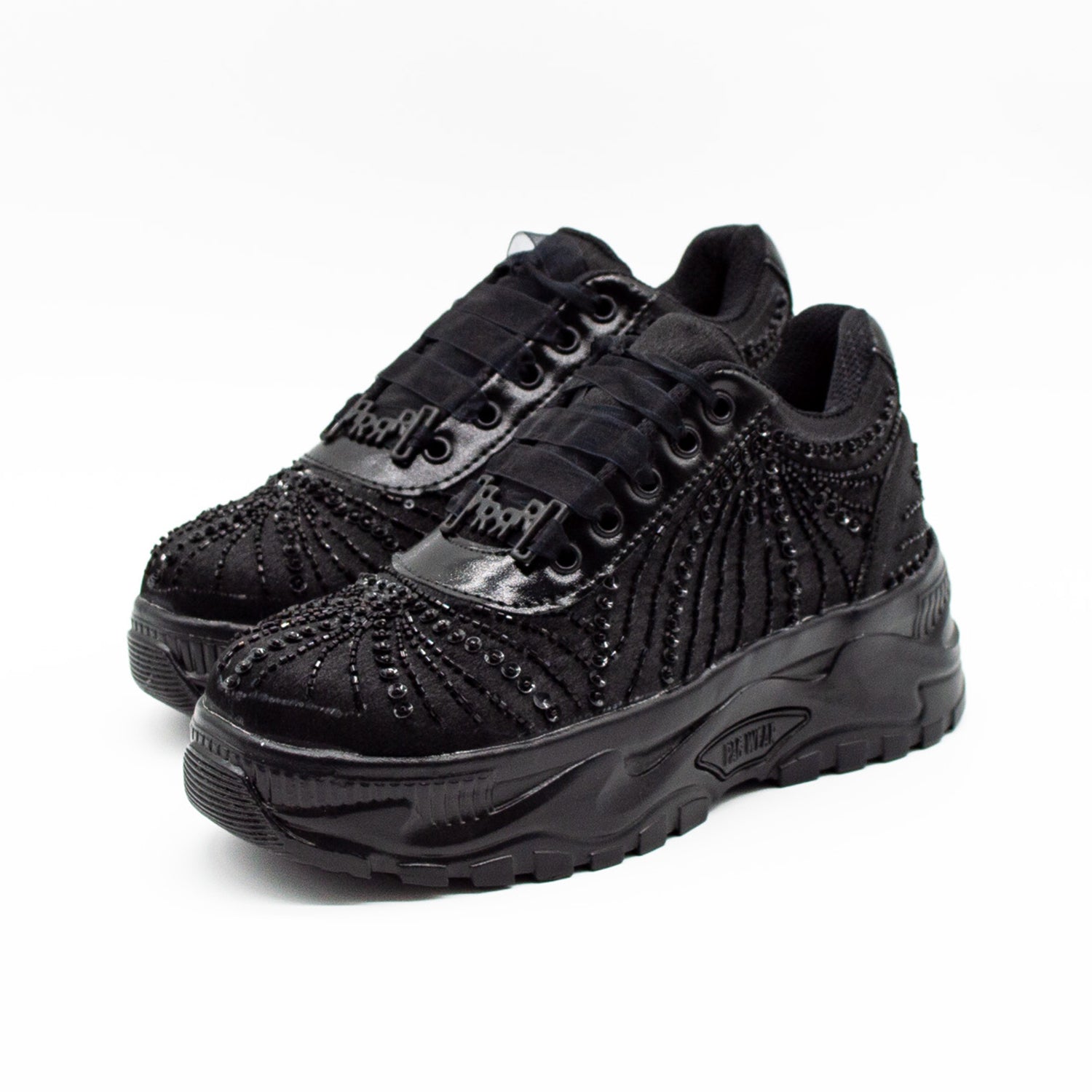 Sofia Luxury Noir Satin Handmade Embellished Trainers