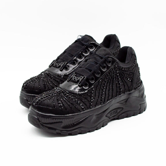 Sofia Luxury Noir Satin Handmade Embellished Trainers