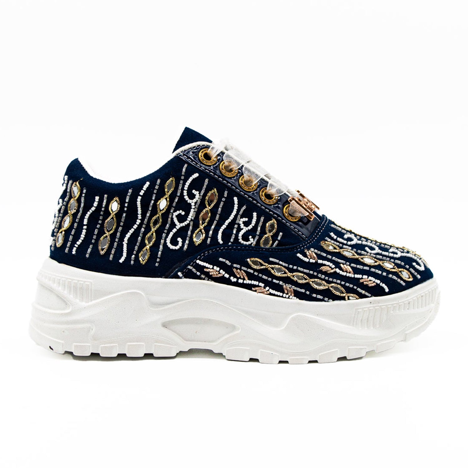 Mia Luxury Dusky Blue Suede Handmade Embellished Trainers