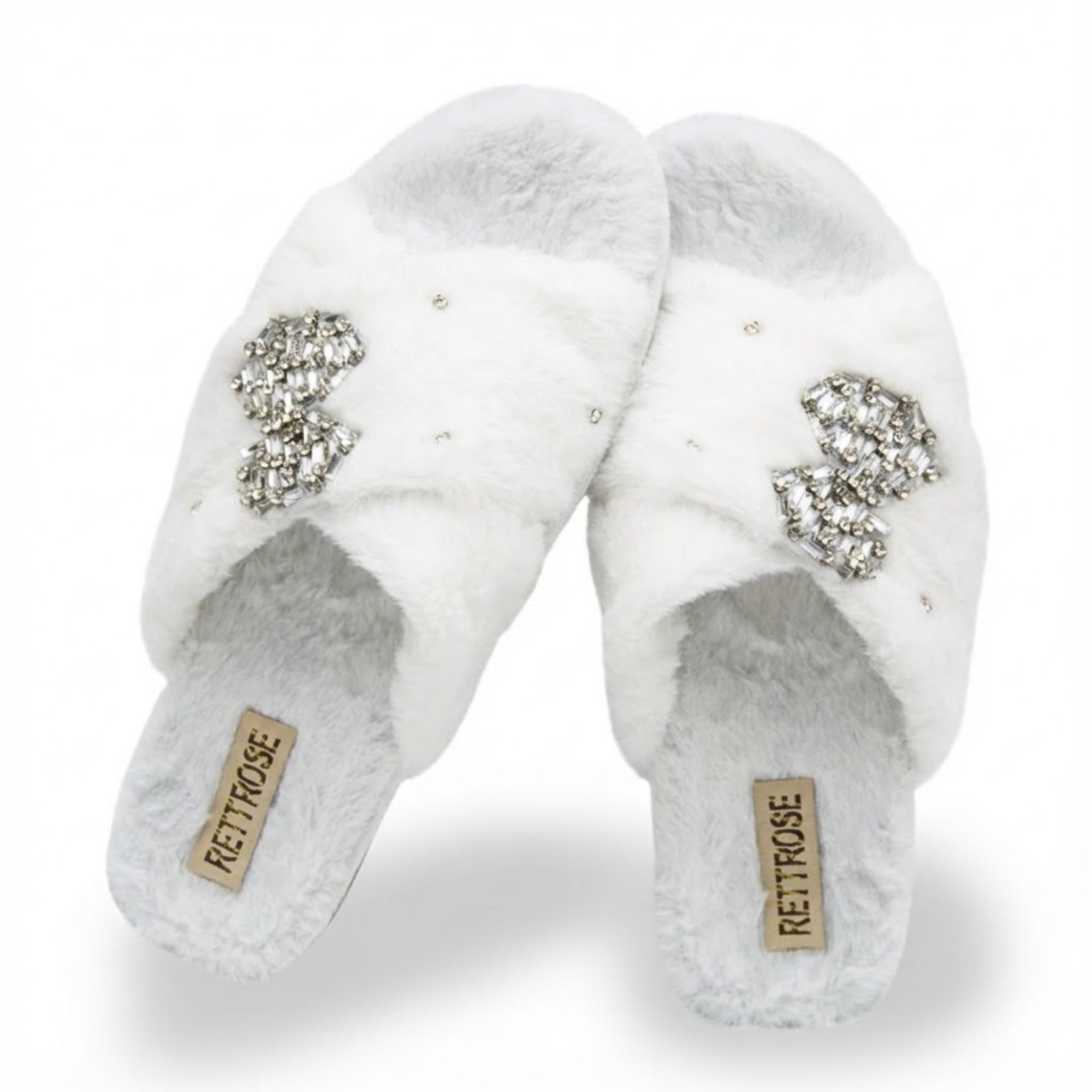 Fefe Cream Luxury Plush Diamanté Embellished Handmade Slipper