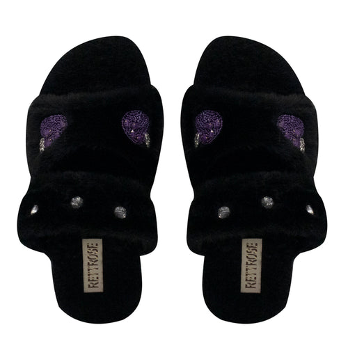 Ada Black Luxury Plush Diamanté Embellished Handmade Slipper