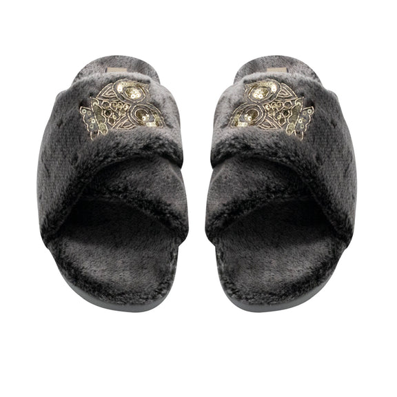 Georgia Charcoal Luxury Plush Diamanté Embellished Handmade Slipper