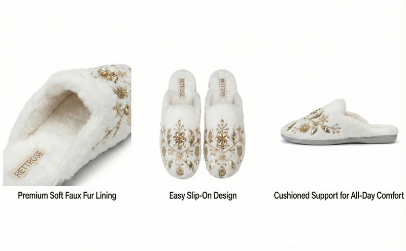 The Annie Cream Luxury Handmade Women’s Slippers – Faux Fur Front-Covered, Comfortable, White & Cream Diamanté Embellished