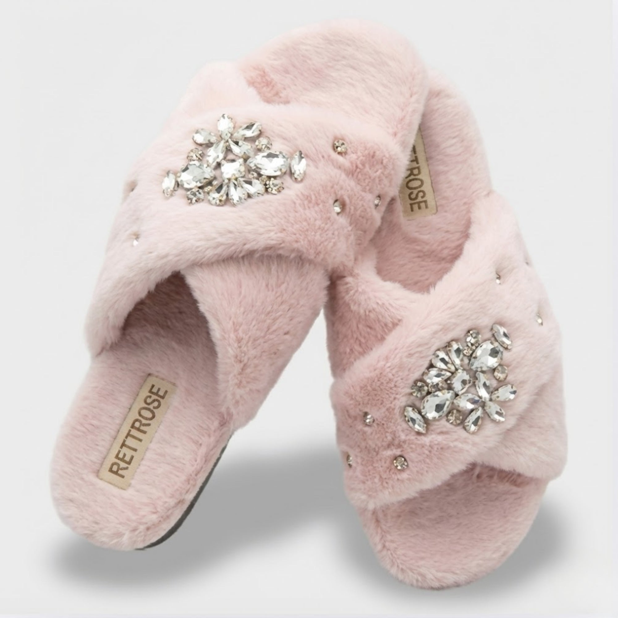 Audrey Dusky Pink Luxury Plush Diamanté Embellished Handmade Slipper