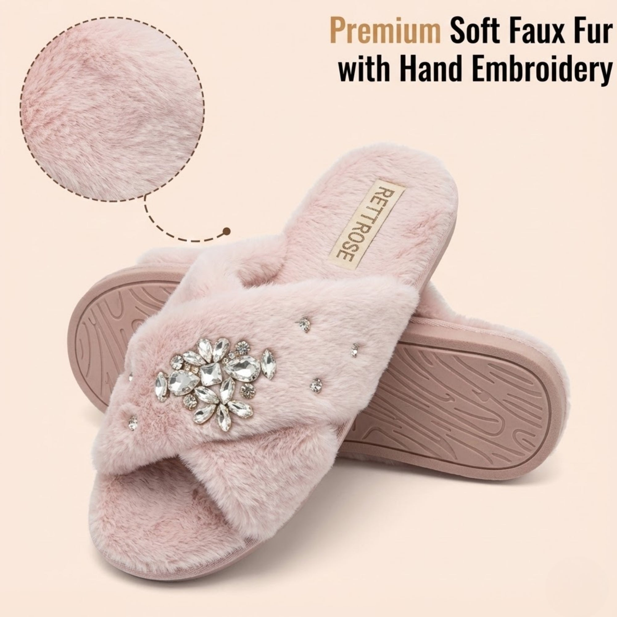 Audrey Dusky Pink Luxury Plush Diamanté Embellished Handmade Slipper