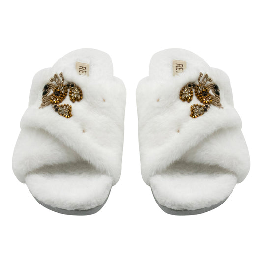 Sophie Cream Luxury Plush Diamanté Embellished Handmade Slipper