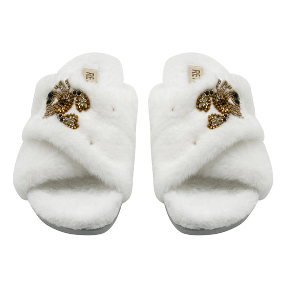 Sophie Cream Luxury Plush Diamanté Embellished Handmade Slipper