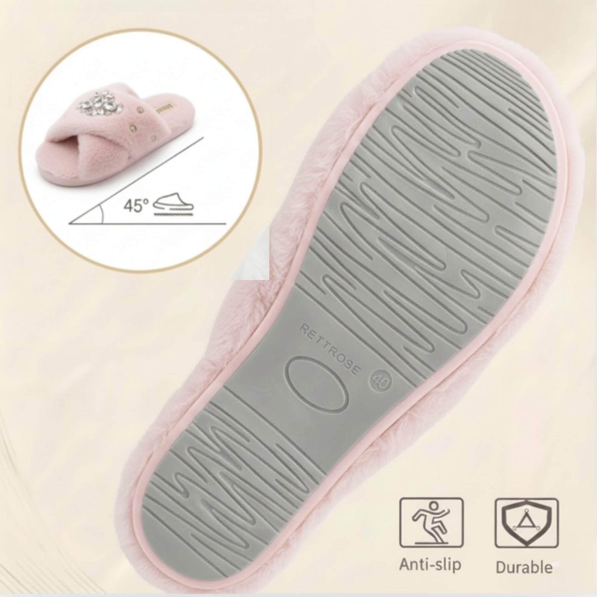 Audrey Dusky Pink Luxury Plush Diamanté Embellished Handmade Slipper