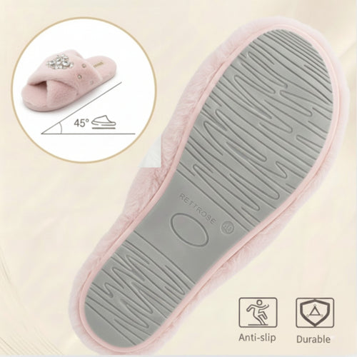 Audrey Dusky Pink Luxury Plush Diamanté Embellished Handmade Slipper