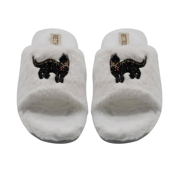 Callie Cream Luxury Plush Diamanté Embellished Handmade Slipper