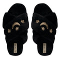 Isabel Black Luxury Plush Diamanté Embellished Handmade Slipper
