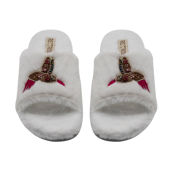 Ariella Cream Luxury Plush Diamanté Embellished Handmade Slipper