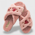 Kaylee Pink Women’s Luxury Slippers – Plush Faux Fur Handmade Slippers with Diamanté Heart Embellishment