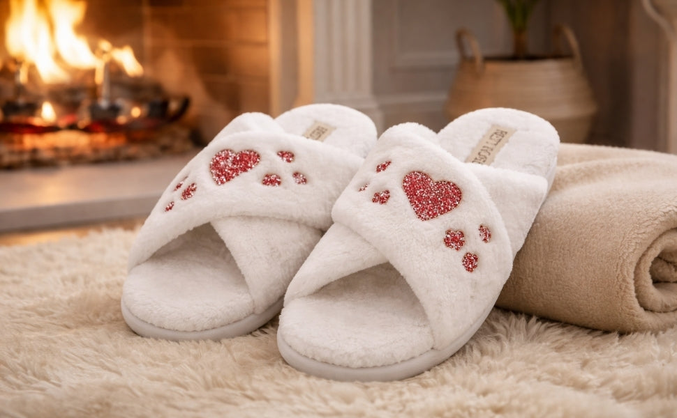 Kaylee Cream Luxury Plush Diamanté Embellished Handmade Slipper