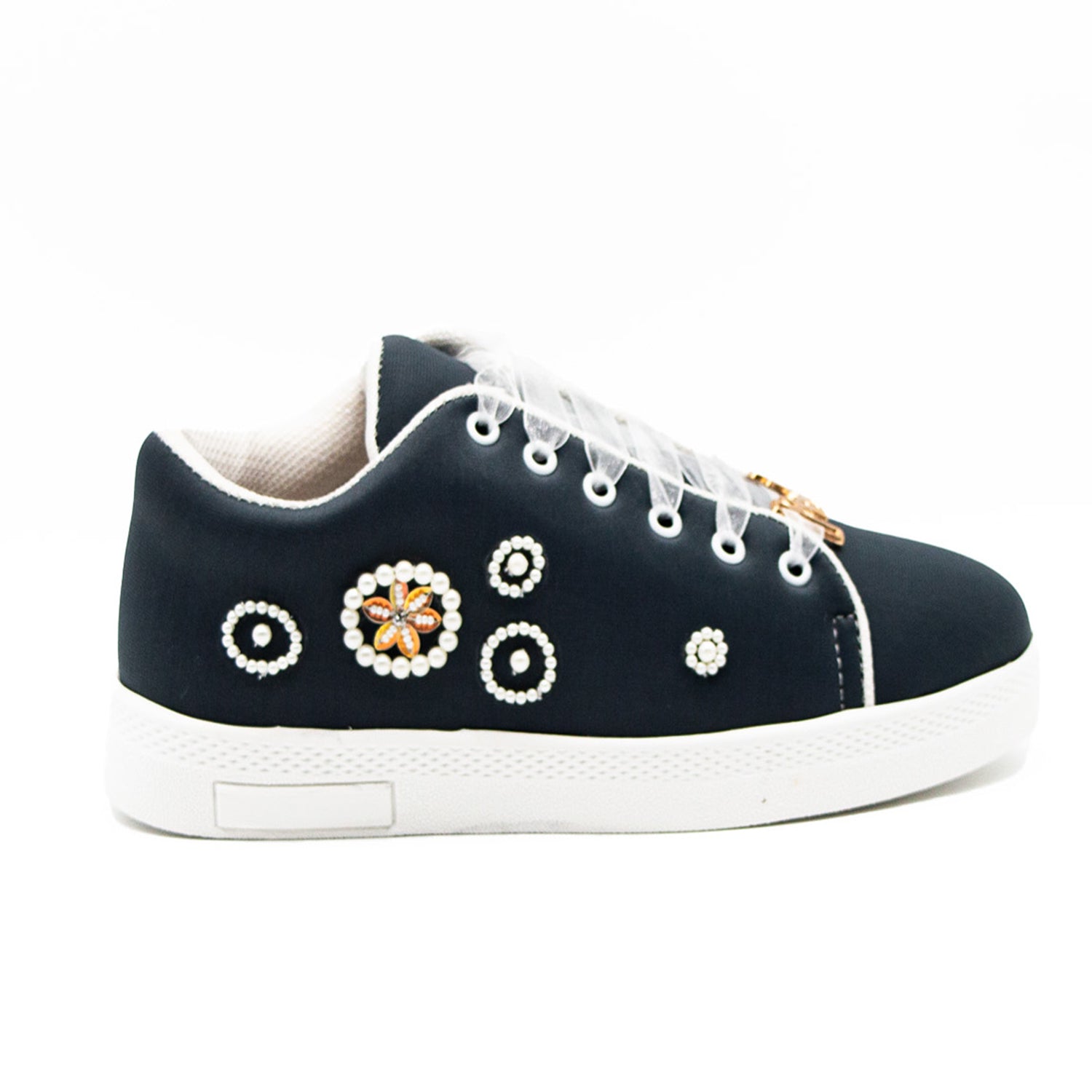 Katarina Luxury Charcoal Lycra Handmade Embellished Trainers