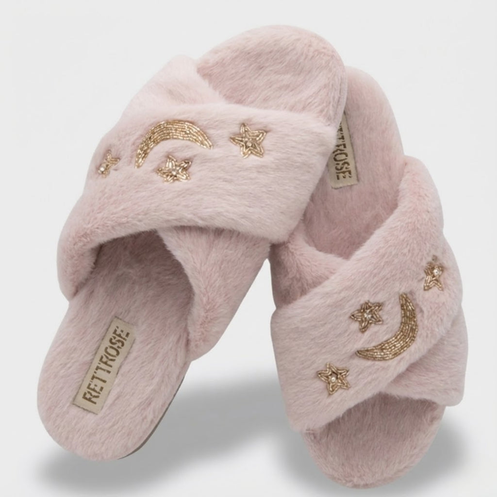 Isabel Dusky Pink Luxury Plush Diamanté Embellished Handmade Slipper
